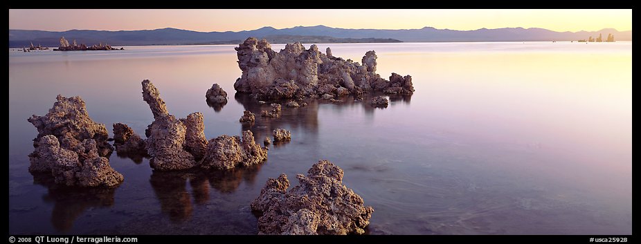 Lake sunrise with Tufa pinnacles. Mono Lake, California, USA (color)