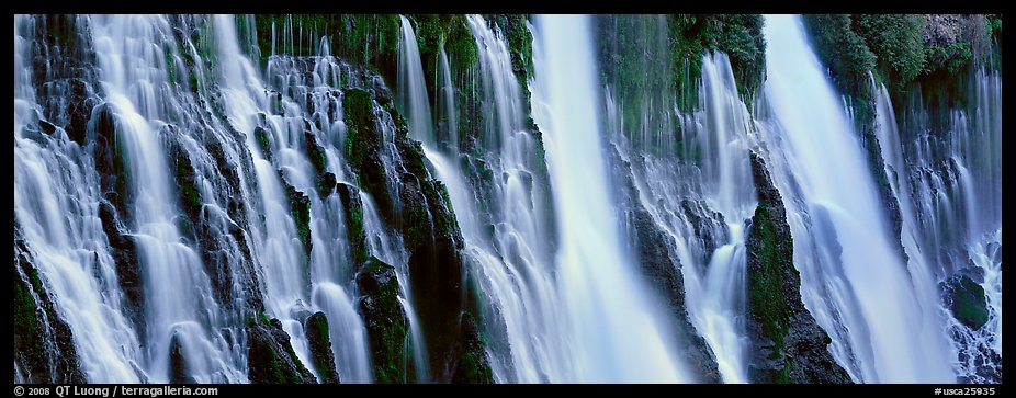 Volcanic Waterfall with widely spread channels. California, USA