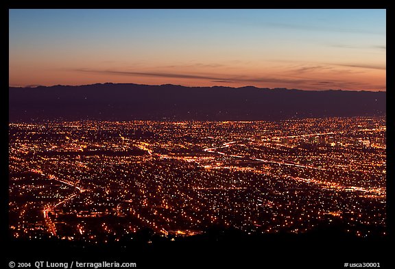 Lights of Silicon Valley at dusk. San Jose, California, USA (color)