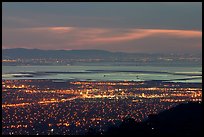 South end of the Bay with city lights at dusk. San Jose, California, USA