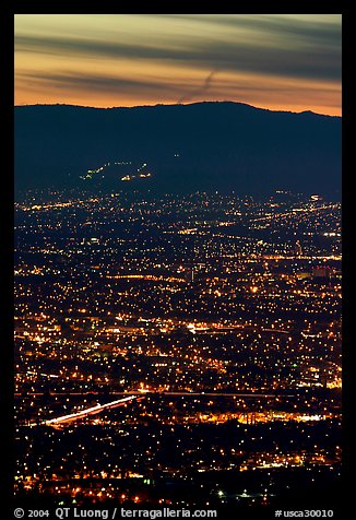 Lights of San Jose at dusk. San Jose, California, USA