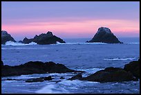 Seastacks at sunset. Point Lobos State Preserve, California, USA ( color)