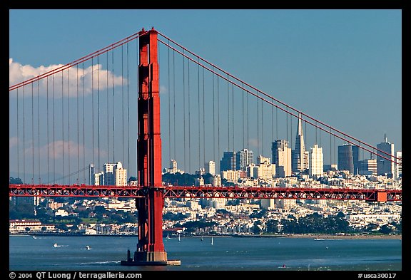 Golden Gate Bridge with city skyline, afternoon. San Francisco, California, USA (color)