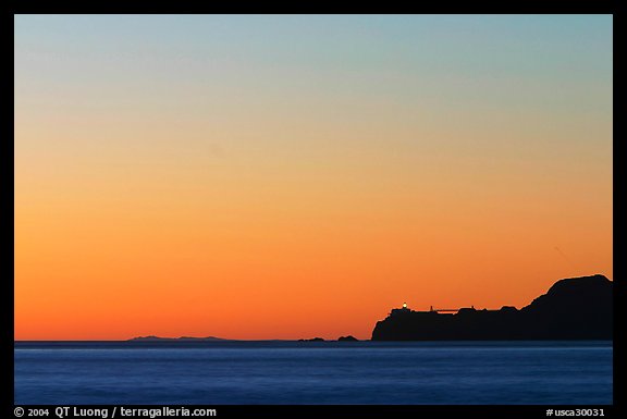 Marin headlands and Point Bonita, across the Golden Gate, sunset. California, USA