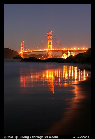 Golden Gate bridge at night from Baker Beach. San Francisco, California, USA