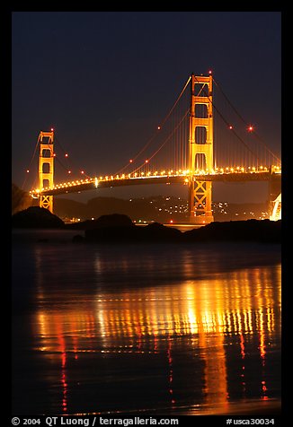 Golden Gate bridge at night from Baker Beach. San Francisco, California, USA (color)