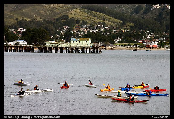 Sea kayaking in  Pillar point harbor. Half Moon Bay, California, USA (color)