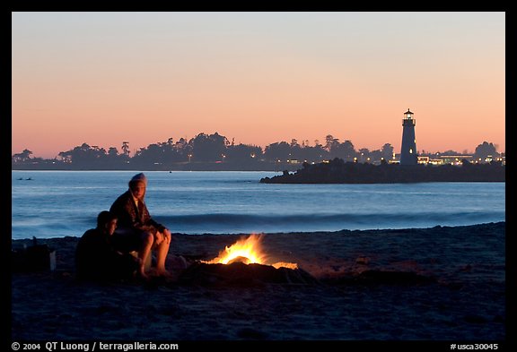 Camp Fire on the beach at sunset. Santa Cruz, California, USA