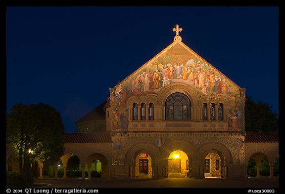 Memorial church at night. Stanford University, California, USA