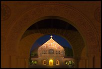 Quad and Memorial church at night. Stanford University, California, USA