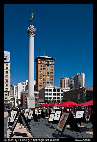 Art exhibit on Union Square central plaza, afternoon. San Francisco, California, USA