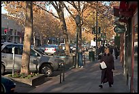 The main street of Palo Alto, University Avenue, in fall. Palo Alto,  California, USA