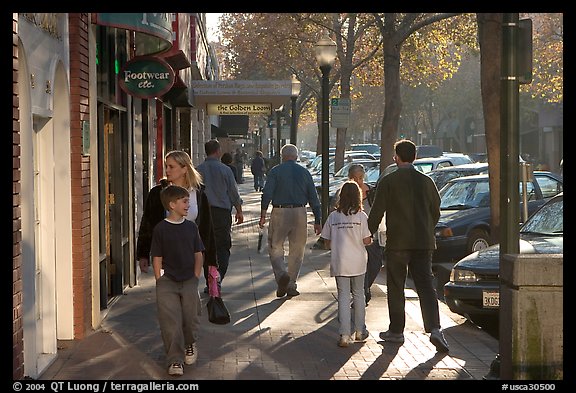 University avenue in fall, late afternoon. Palo Alto,  California, USA (color)