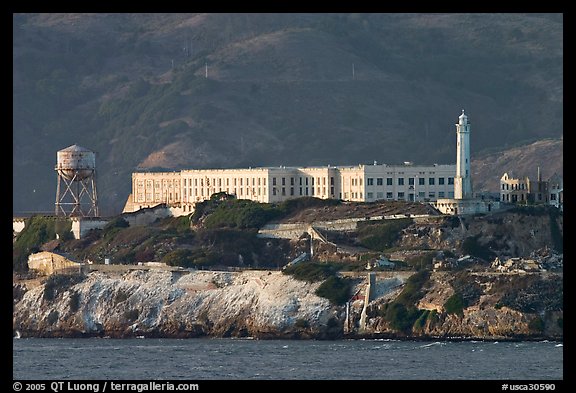 Prison building on Alcatraz Island, late afternoon. San Francisco, California, USA (color)