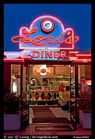 Lori's diner, Ghirardelli Square, dusk. San Francisco, California, USA (color)
