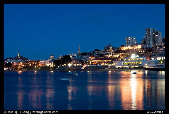 Aquatic park and Ghirardelli Square at night. San Francisco, California, USA (color)