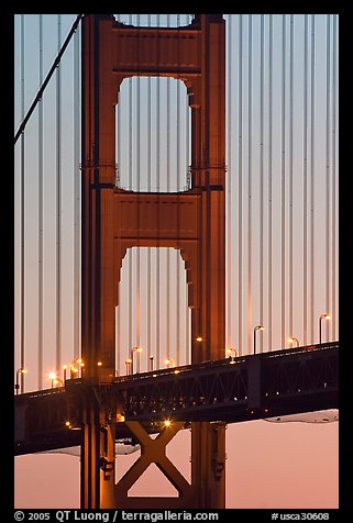 Golden Gate Bridge pillar,  sunset. San Francisco, California, USA (color)