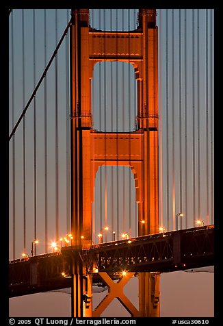 Golden Gate Bridge pillar at night. San Francisco, California, USA (color)