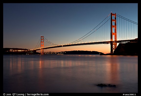 Golden Gate and Bridge, sunset. San Francisco, California, USA (color)