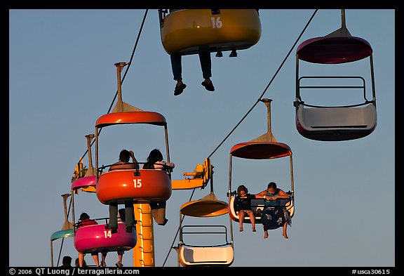 Sky glider chairs, Beach Boardwalk. Santa Cruz, California, USA