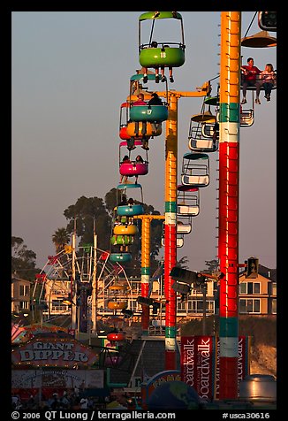 Beach Boardwalk and gondola at sunset. Santa Cruz, California, USA