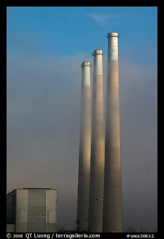Vertical stacks of power plant. Morro Bay, USA