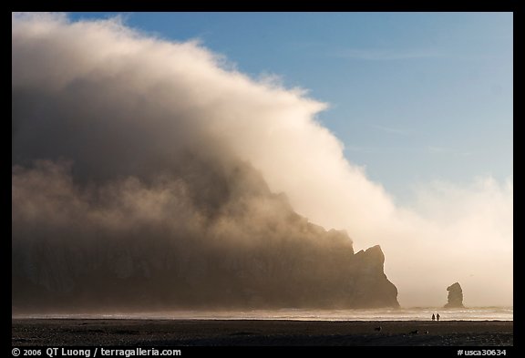 Morro Rock engulfed by afternoon fog. Morro Bay, USA