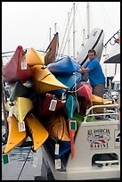 Sea Kayaks attached to a tour boat. California, USA ( color)