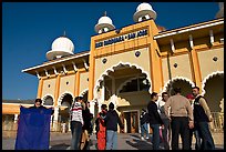 Indian immigrants gathering in fron of the Sikh Gurdwara Temple. San Jose, California, USA (color)