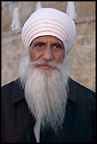 Sikh priest, Sikh Gurdwara Temple. San Jose, California, USA