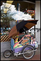 Homeless cart next to a pet store on  Santa Cruz avenue. Menlo Park,  California, USA (color)