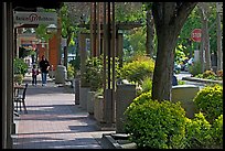 Sidewalk of Santa Cruz avenue, the main shopping street. Menlo Park,  California, USA (color)