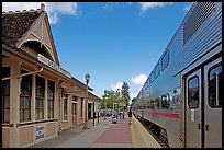 Caltrain at the Menlo Park train station. Menlo Park,  California, USA (color)
