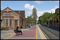 Waiting at the Menlo Park historical train station. Menlo Park,  California, USA (color)