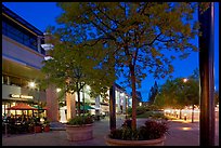 Menlo Center at night, with cafe Borrone and Keplers bookstore. Menlo Park,  California, USA (color)