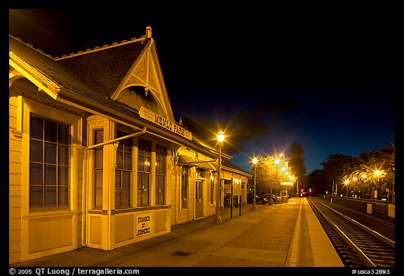 Train station (oldest in California) at night. Menlo Park,  California, USA