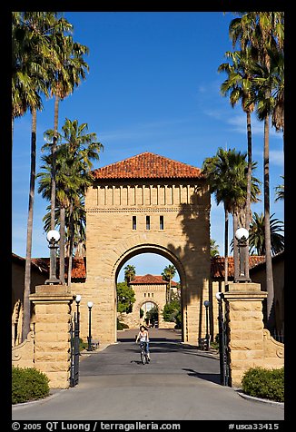 West Entrance to the Main Quad, late afternoon. Stanford University, California, USA (color)