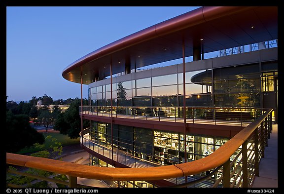James Clark Center, dusk. Stanford University, California, USA (color)