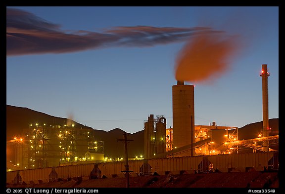 Chemical plant at dusk, Trona. California, USA