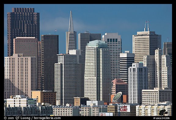 Financial district skyline with MOMA building, afternoon. San Francisco, California, USA