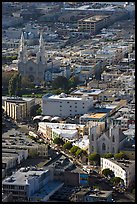 North Beach and Columbus Avenue from above, late afteroon. San Francisco, California, USA (color)