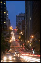Steep street and lights at dusk. San Francisco, California, USA