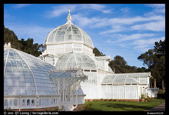 Side view of the Conservatory of Flowers, whitewashed to avoid heat absorption. San Francisco, California, USA