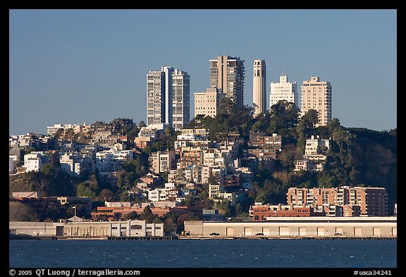 Telegraph Hill and Coit Tower seen from Treasure Island, early morning. San Francisco, California, USA