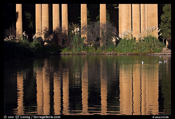 Reflection of colonade, Palace of Fine Arts, morning. San Francisco, California, USA (color)