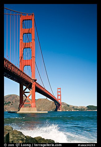 Wave and Golden Gate Bridge. San Francisco, California, USA