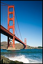 Wave and Golden Gate Bridge. San Francisco, California, USA