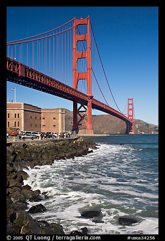 Three-story Fort Point below the Golden Gate Bridge. San Francisco, California, USA (color)