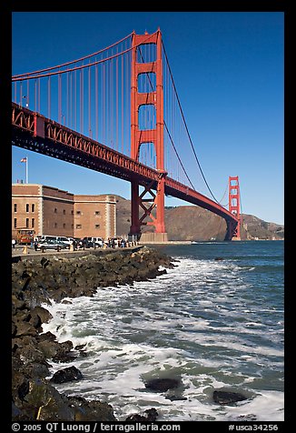 Three-story Fort Point below the Golden Gate Bridge. San Francisco, California, USA