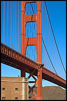 Fort Point with person on roof and Golden Gate Bridge. San Francisco, California, USA